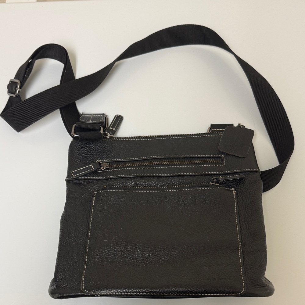 Roots Black Leather Crossbody Bag